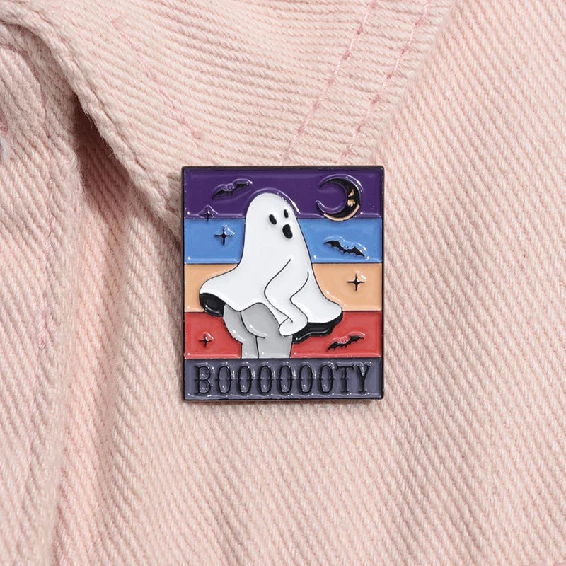 Funny Booooty Ghost Enamel Pin Badge Booty Scary Pun Spooky Halloween
