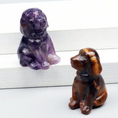 Crystal Dog Figurines – Hand-Carved Natural Stone Animal Dogs Figures for Chakra Energy Healing & Home Décor