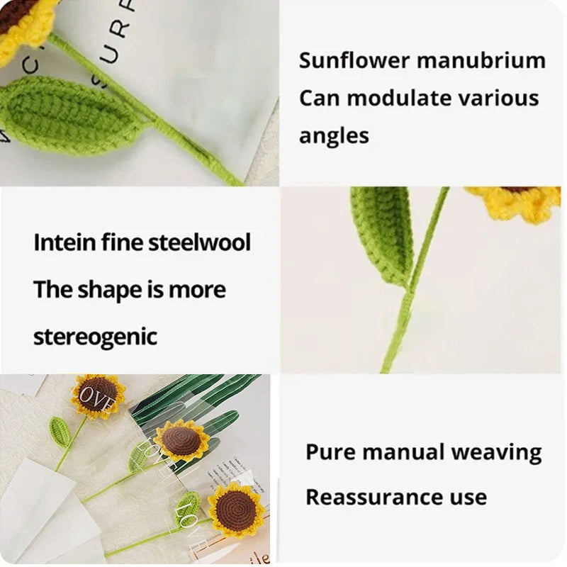 3-Piece Knitted Sunflower Bouquet – Handmade-Style Yarn Flowers for Gifts & Décor