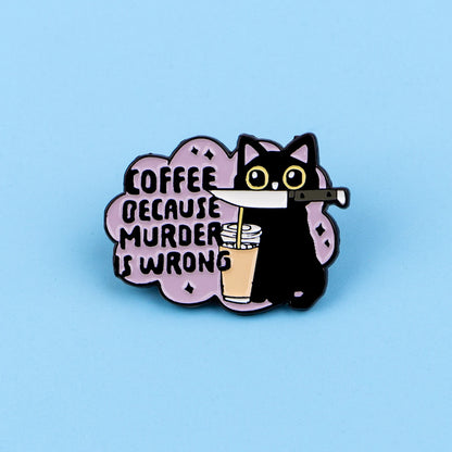 Funny Black Cat Enamel Pin Badge Coffee Brooch Lapel Backpack Clothing Accessories