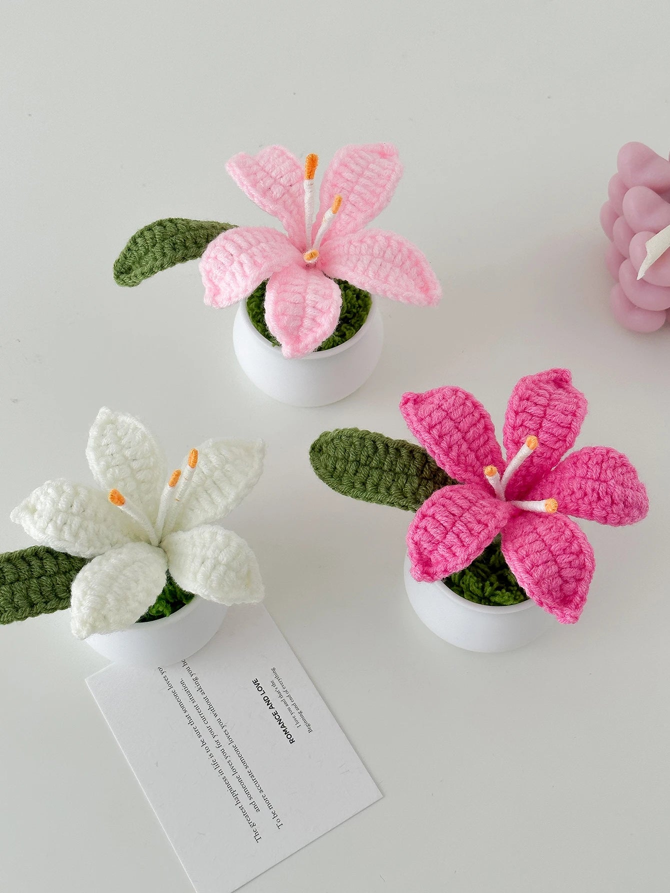 Knitted Crochet Lily Flower Potted Woven Flowers Pot Gift