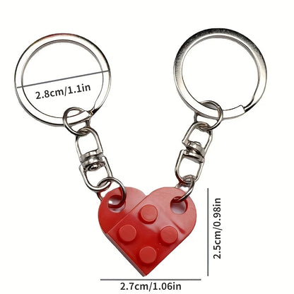 Couple Friends Heart-Shaped Keychain Keyring Set - Matching Design Gift