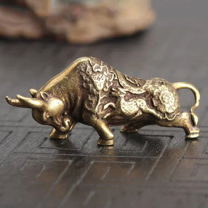 Mini Brass Copper Metal Bull Figurine – Desk Buddy Ornament Collectible