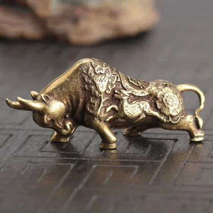 Mini Brass Copper Metal Bull Figurine – Desk Buddy Ornament Collectible