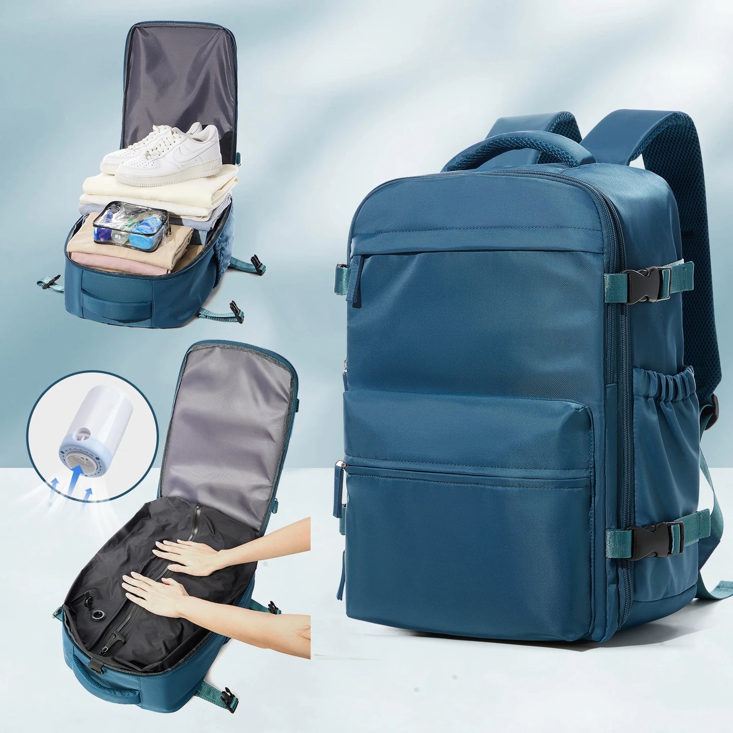 Expandable Vacuum Travel Luggage Backpack – Large Capacity Laptop Bag Men Women - Comes With Pump - Airback Smart Compression Backpack