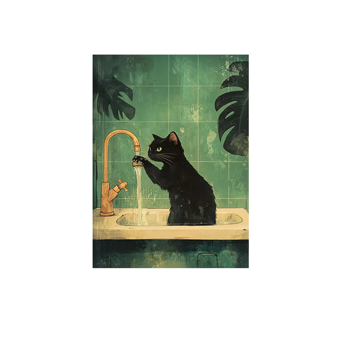 Funny Black Cat Bathroom Poster Set – Retro Canvas Animal Wall Art for Bathroom or Home Décor