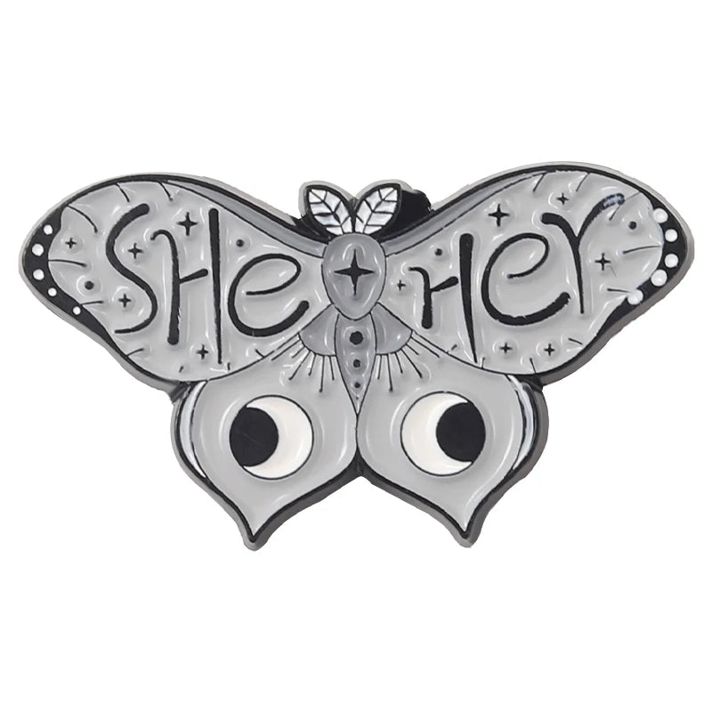 Butterfly Moth Pronouns Enamel Pin Badge SHE HER HE HIM THEY THEM Brooches