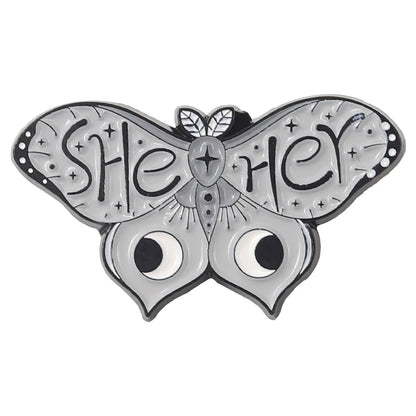 Butterfly Moth Pronouns Enamel Pin Badge SHE HER HE HIM THEY THEM Brooches