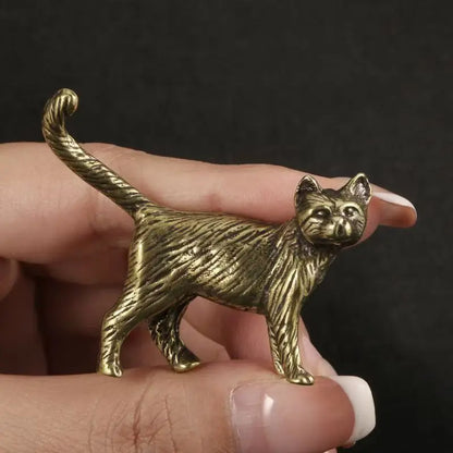 Mini Brass Copper Metal Cat Figurine – Desk Buddy Ornament Collectible