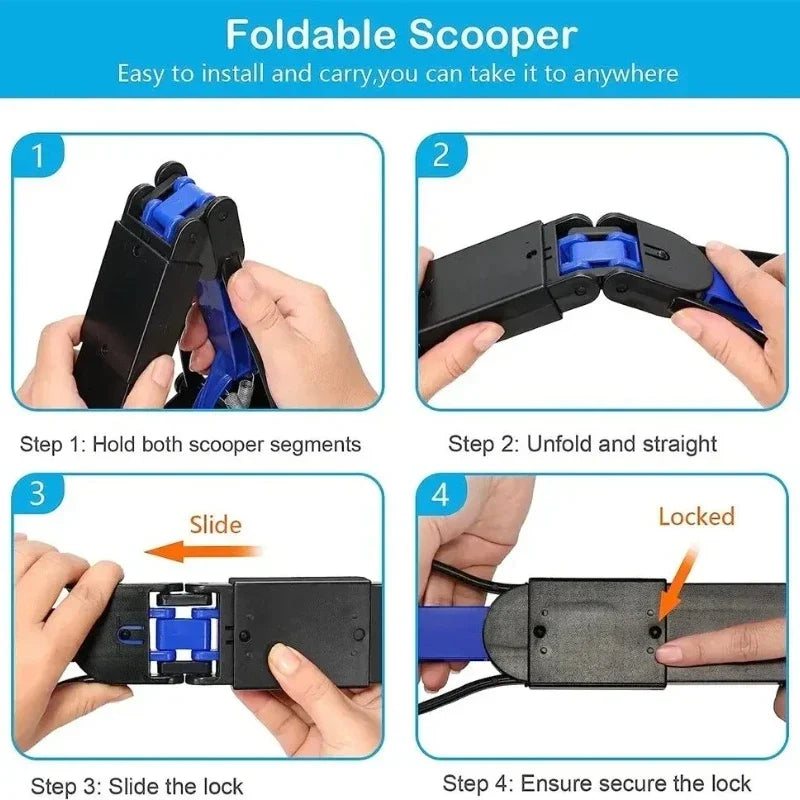 Foldable Dog Poop Scooper Grabber Long Handle Foldable Stainless Steel Poop Shovel Adjustable Portable Rust Proof