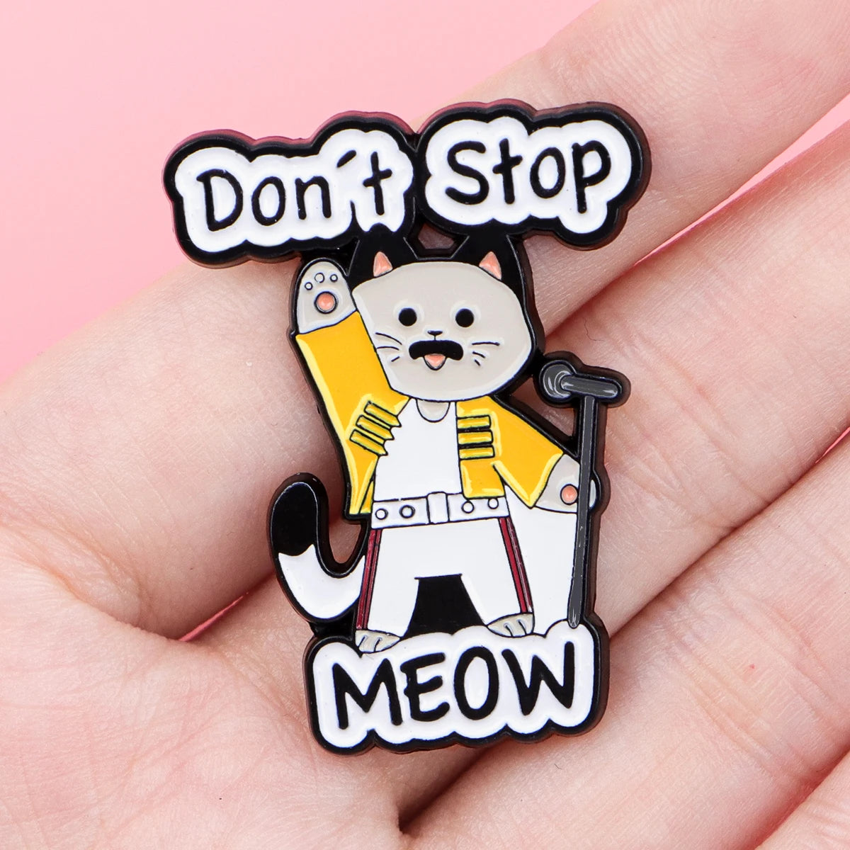 Don’t Stop Meow Funny Singer Cat Enamel Brooch Lapel Pin Badge Novelty Gift