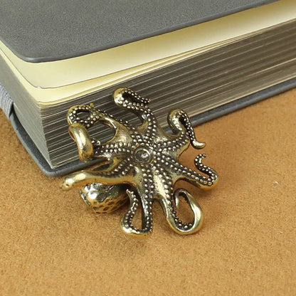 Mini Brass Copper Metal Octopus Figurine – Desk Buddy Ornament Collectible