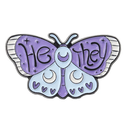 Butterfly Moth Pronouns Enamel Pin Badge SHE HER HE HIM THEY THEM Brooches