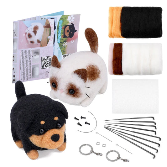 DIY Animal Dog Cat Needle Felting Kits – Beginner Craft Set Kit with Tools & Foam Mat