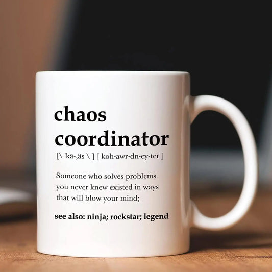 Chaos Coordinator Mug – Funny Novelty 11oz Ceramic Coffee Cup Boss Coworker Office Gift