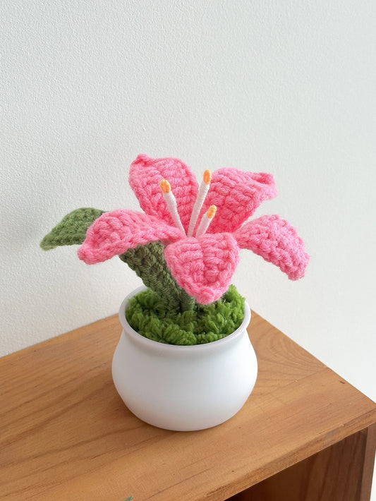 Knitted Crochet Lily Flower Potted Woven Flowers Pot Gift