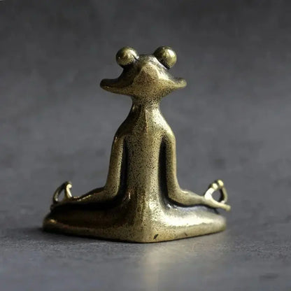 Mini Brass Copper Metal Zen Frog Meditating Figurine – Incense Holder Desk Buddy Ornament Collectible