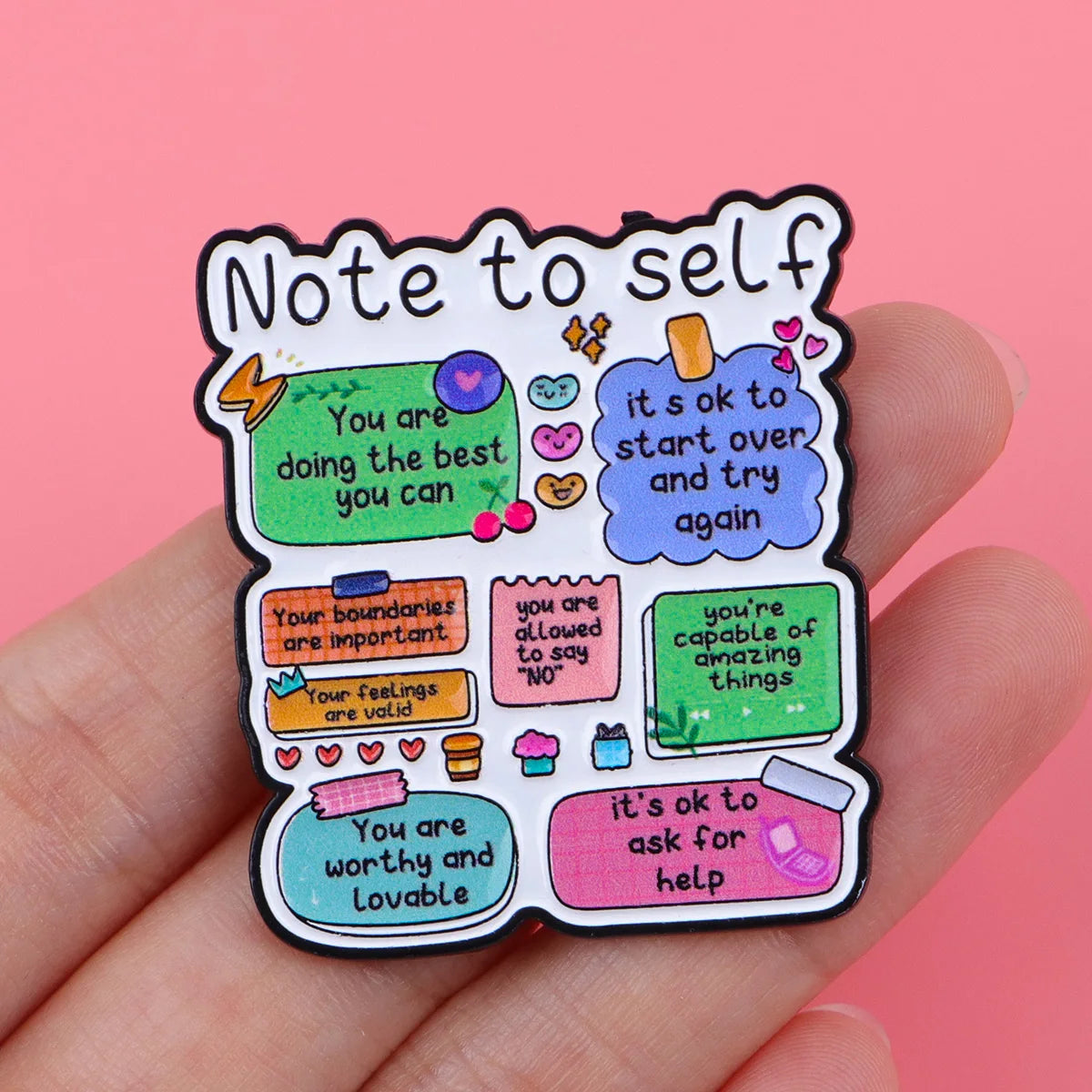 Note To Self Motivational Quotes Enamel Pin Badge Self-Love Reminder Mental Health Inspirational