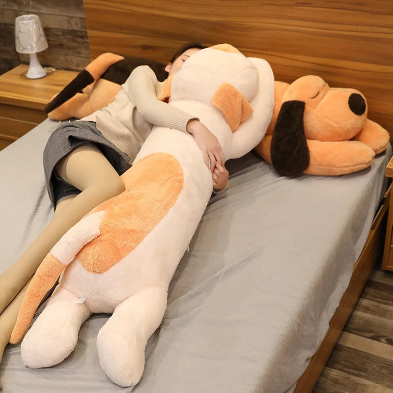 90-150cm Giant Large Dog Plush Toy Long Body Pillow in Brown or White