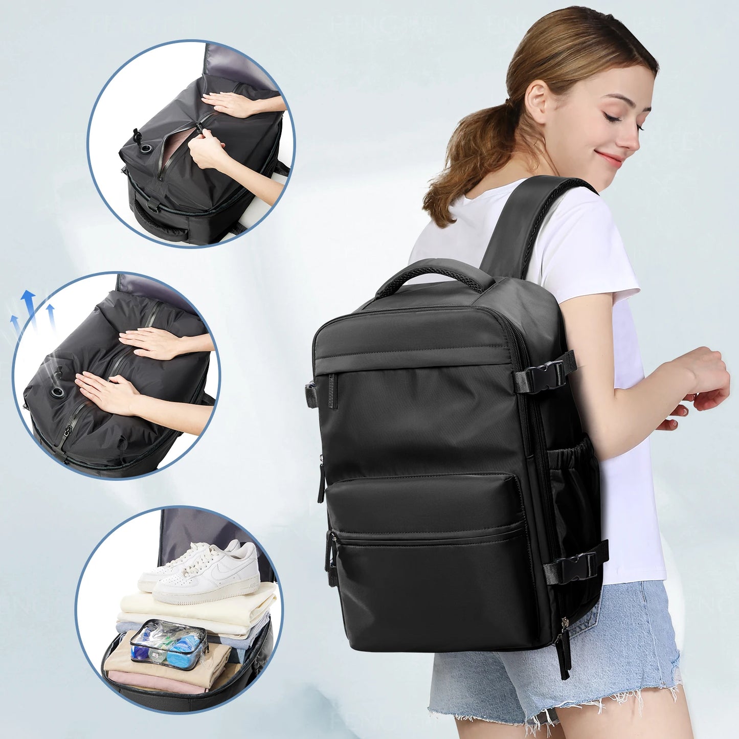 Expandable Vacuum Travel Luggage Backpack – Large Capacity Laptop Bag Men Women - Comes With Pump - Airback Smart Compression Backpack