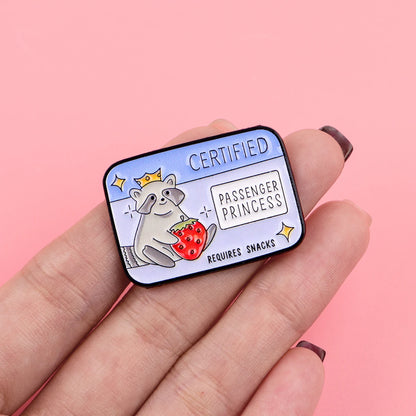Certified Passenger Princess Enamel Pin Badge Funny Cute Raccoon Brooch Lapel Clothing Accessories Animal