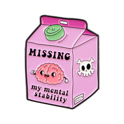 Missing Mental Stability Enamel Pin Badge Funny Mental Health Milk Carton Brain