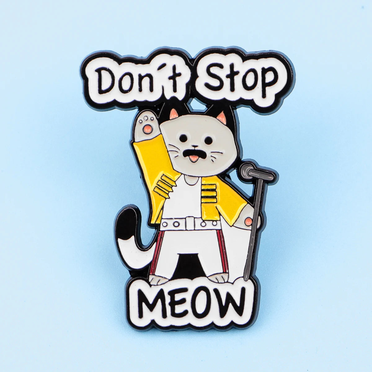Don’t Stop Meow Funny Singer Cat Enamel Brooch Lapel Pin Badge Novelty Gift