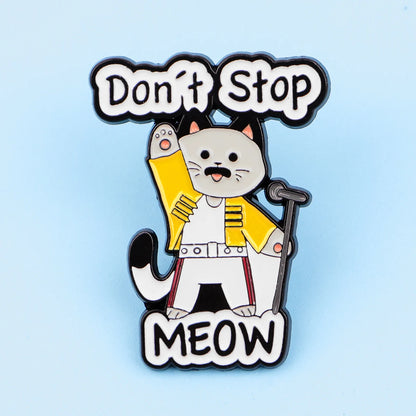Don’t Stop Meow Funny Singer Cat Enamel Brooch Lapel Pin Badge Novelty Gift