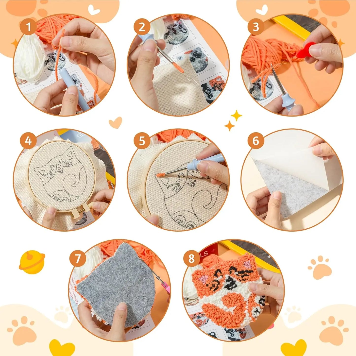 DIY Punch Needle Coaster Set Kit – Make 6 Flower Plant Design Coasters Multiple Design Choice Craft Embroidery