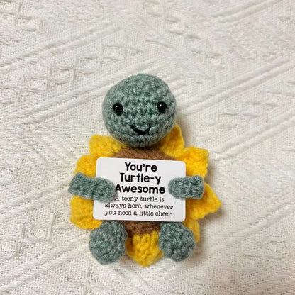 Crochet Knitted Positivity Pals Animals Cat Pineapple Tea Turtle Goose Otter - Emotional Support Gift Positivity Words of Encouragement Ornament - Perfect Gift