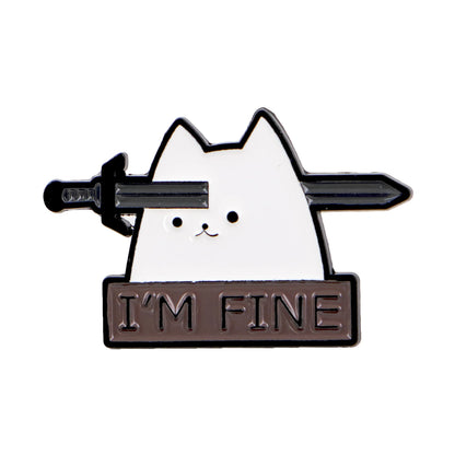 I’m Fine Cat Sword Funny Sarcastic Enamel Brooch Lapel Pin Badge Novelty Gift