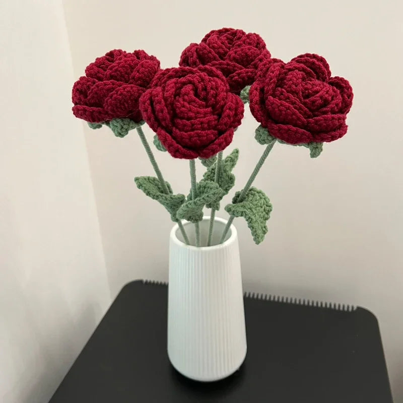 Knitted Rose Artificial Flower – Single-Stem Modern Decor for Gift, Home or Weddings
