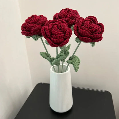 Knitted Rose Artificial Flower – Single-Stem Modern Decor for Gift, Home or Weddings