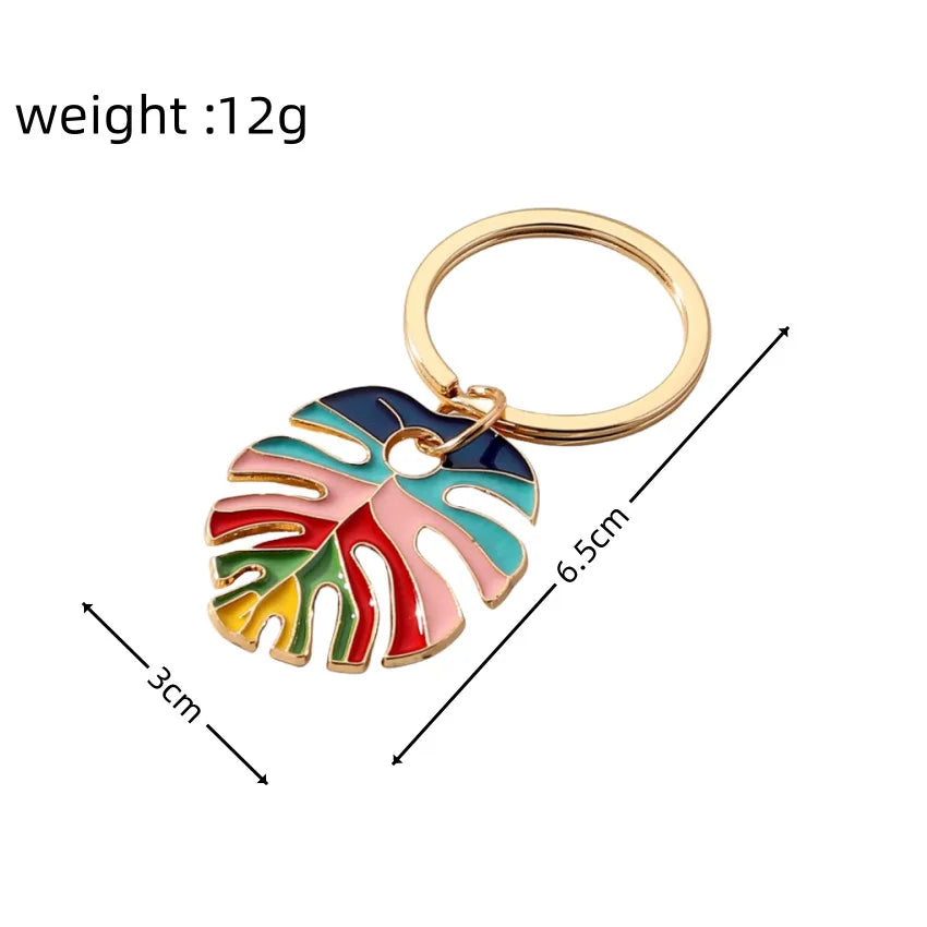 Rainbow Colourful Leaf Enamel Keyring Plant Foliage Bag Keychain Charm