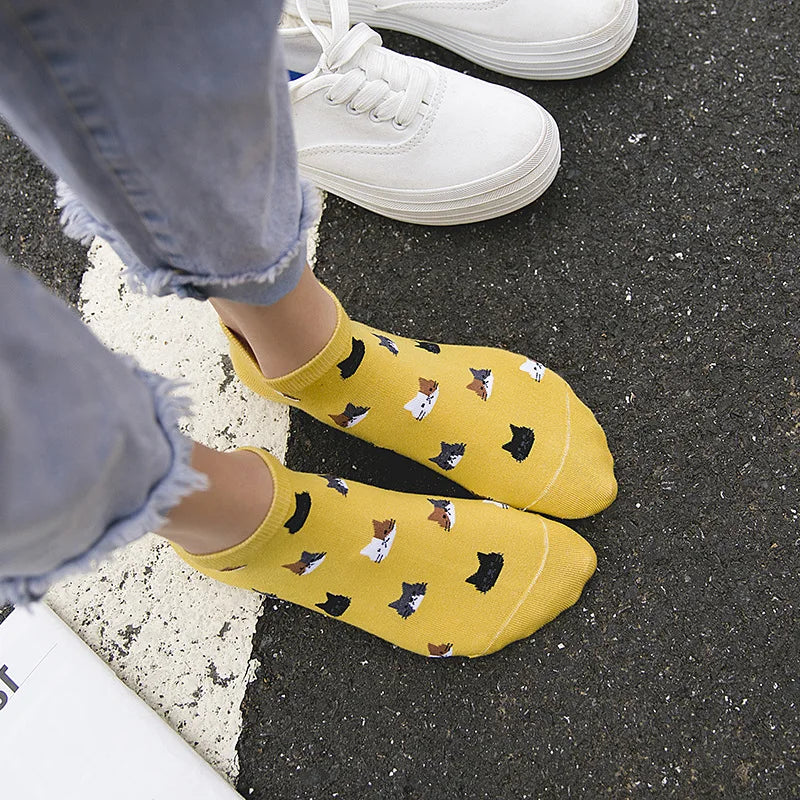 5 Pairs Women’s Cat Print Socks – Cute & Comfy Ankle Socks for Everyday Wear