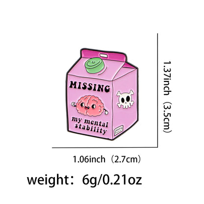 Missing Mental Stability Enamel Pin Badge Funny Mental Health Milk Carton Brain