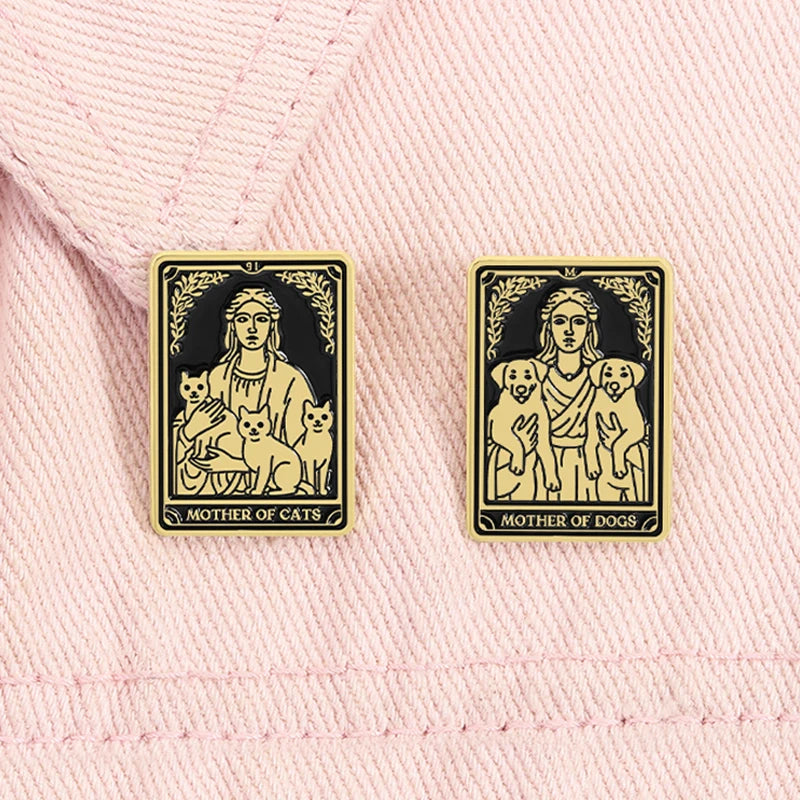 Mother of Dogs Mother of Cats Tarot Card Style Enamel Pin Badge Cat Dog Lovers Mom