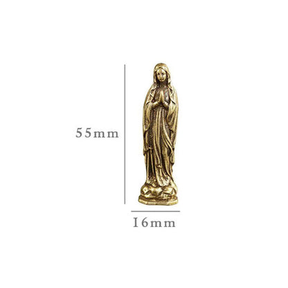 Mini Brass Copper Metal Blessed Holy Mother Mary Figurine – Desk Ornament Collectible