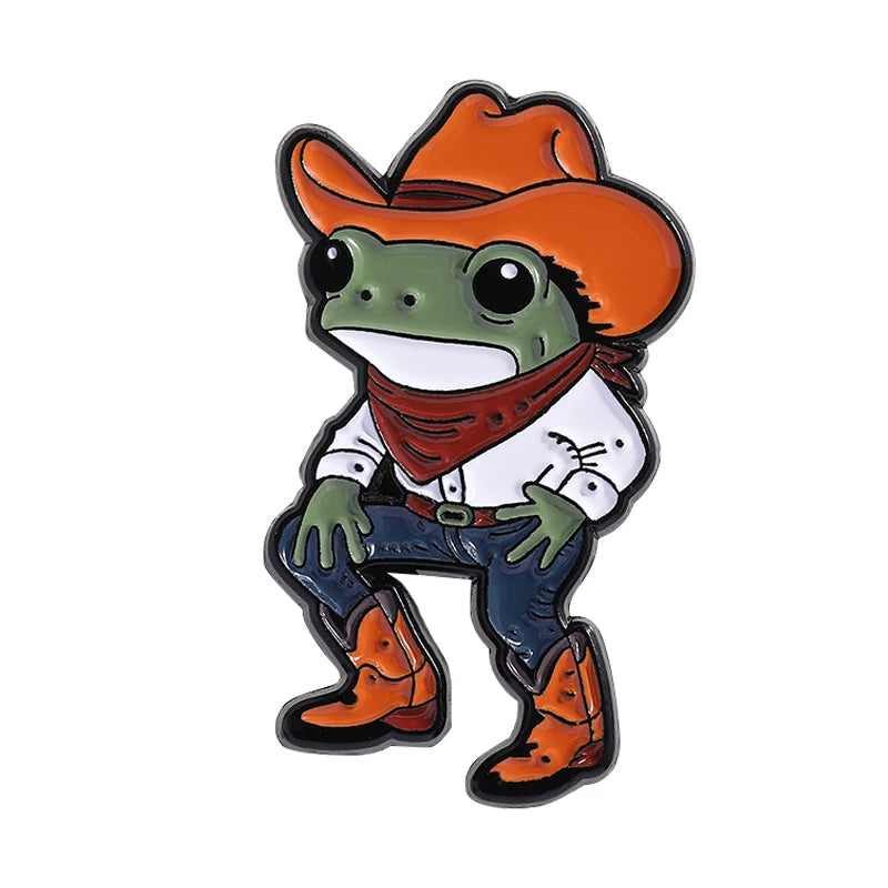 Cartoon Cowboy Frog Enamel Pin Badge Funny Cowboy Hat Boots Brooch Clothes Lapel Animal