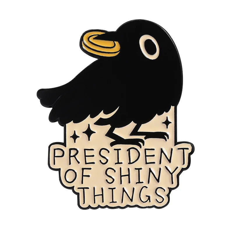Cute Black Crow Metal Enamel Pin Badge Brooch Shiny Things Trinkets Raven Bird