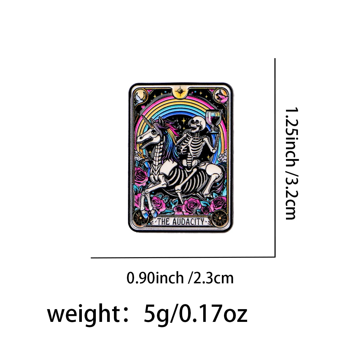 The Audacity Tarot Card Funny Skeleton Unicorn Enamel Brooch Lapel Pin Badge