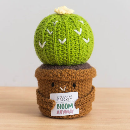 Crochet Knitted Cactus Flower Plant Pot - Desktop Emotional Support Gift Positivity Words of Encouragement Ornament - Perfect Gift