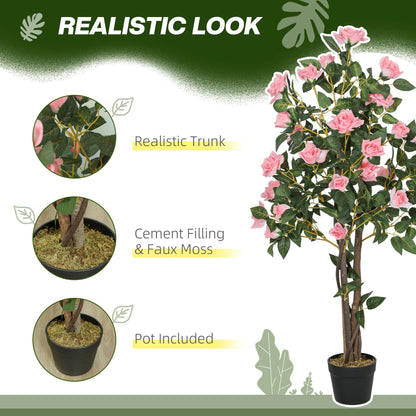 Set of 2 Large Tall 1.1m Artificial Pink Rose Trees in Pots – Decorative Faux Plants for Home, Office & Events