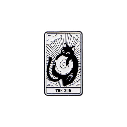 Mystic Black White Cats Tarot Card Design Enamel Pin Badges Moon Sun Strength Fortune Cat