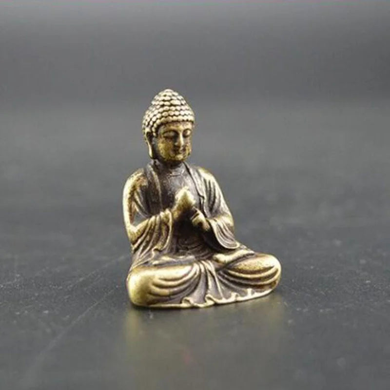 Set of 2 Mini Brass Copper Metal Buddha Figurine – Desk Buddy Ornament Collectible