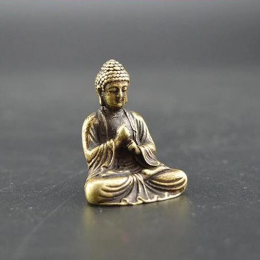 Set of 2 Mini Brass Copper Metal Buddha Figurine – Desk Buddy Ornament Collectible