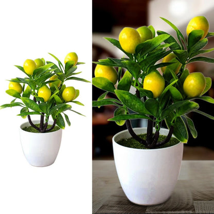 Artificial Lemon Tree in Pot – 18cm Faux Bonsai for Home & Kitchen Décor