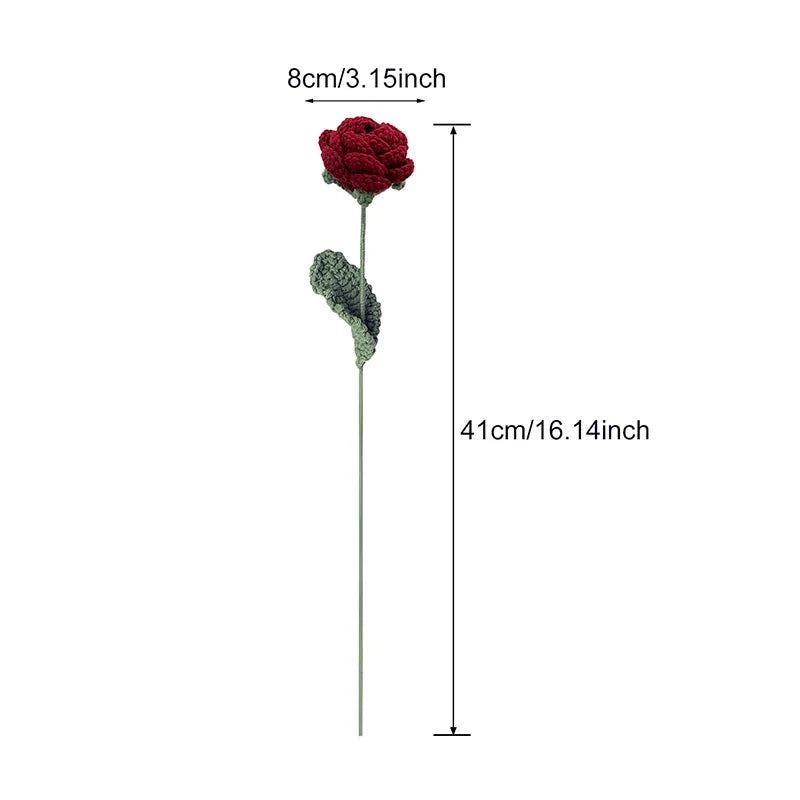 Knitted Rose Artificial Flower – Single-Stem Modern Decor for Gift, Home or Weddings