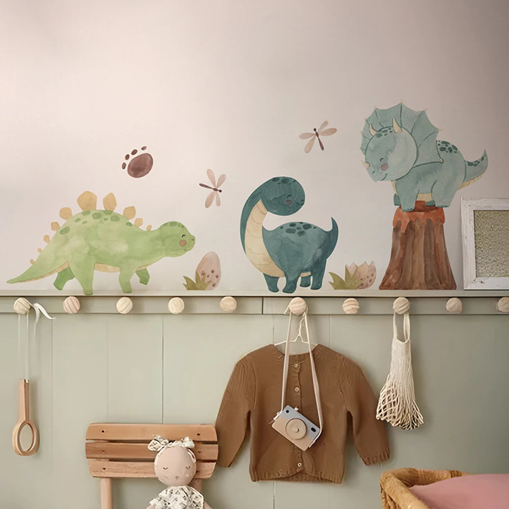 Dinosaur Wall Decals – Cartoon Dino Adhesive Vinyl Sticker Set for Wall Decor