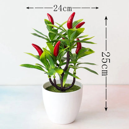 Artificial Bonsai Plant Tree – Peach, Orange, Strawberry, or Pepper Tree Plant Décor (22×18 cm)